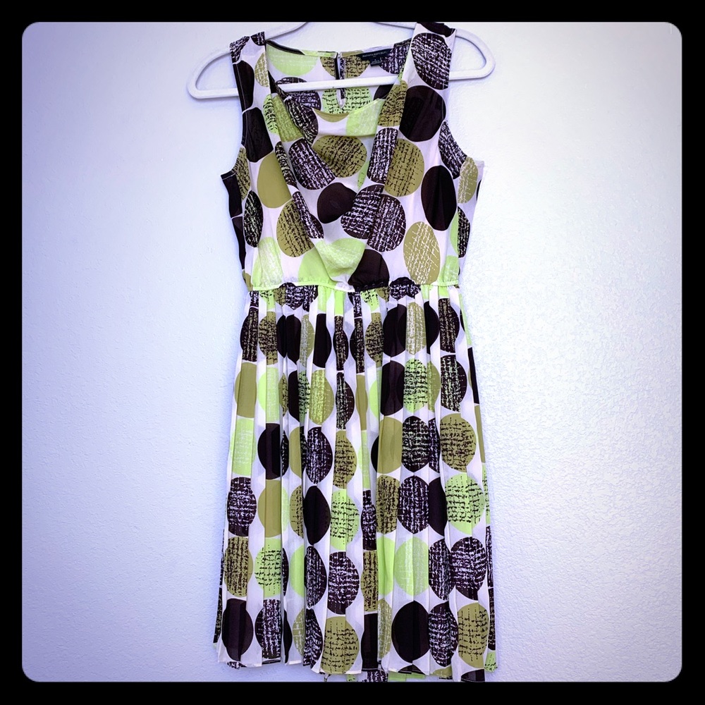 Banana  Republic Dress Women’s Size 4 Green Purple Cow/Neck Lined Pleated Dress